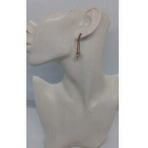 Gold Tone Curb Chain Faux Pearl Dangling Drop Earrings Womens Accessory